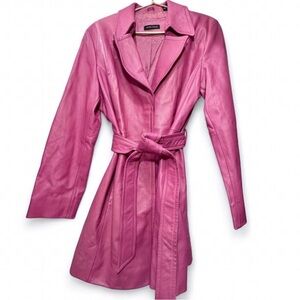 Vintage Valerie Stevens Pink Leather Trench Coat Belted Size XL